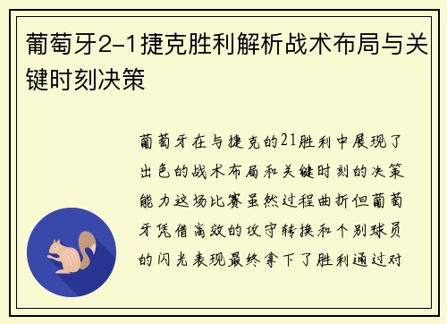 葡萄牙2-1捷克胜利解析战术布局与关键时刻决策